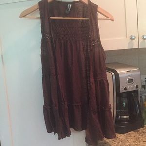 Brown vest with crochet detail